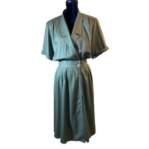 Vintage Moss Green Argenti Wrap Dress Size 10